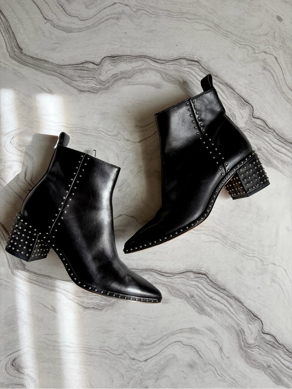 Dolce Vita Black Studded Leather Ankle Boots - Women